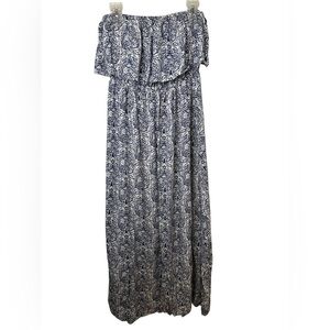 Yidarton Blue and White Strapless Midi Sundress